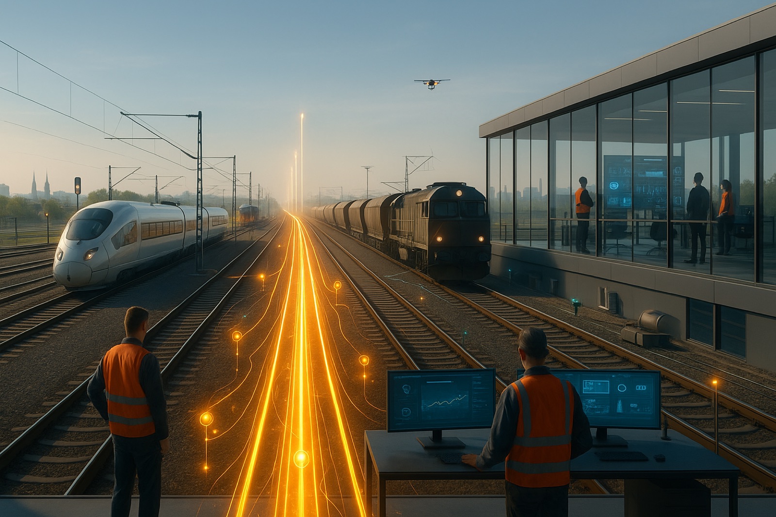Rail intelligence architecture spanning connectivity, AI orchestration, executive intelligence, and edge